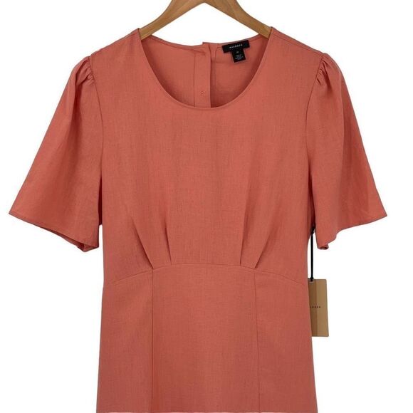Halogen Linen Blend Button Back Cutout Midi Dress Coral Dusty Women Medium NWT - Picture 2 of 7